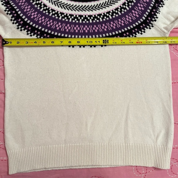 Talbots Nordic Wool Blend Crewneck Sweater in Purple Cream Fair Isle Petite New - Picture 6 of 6